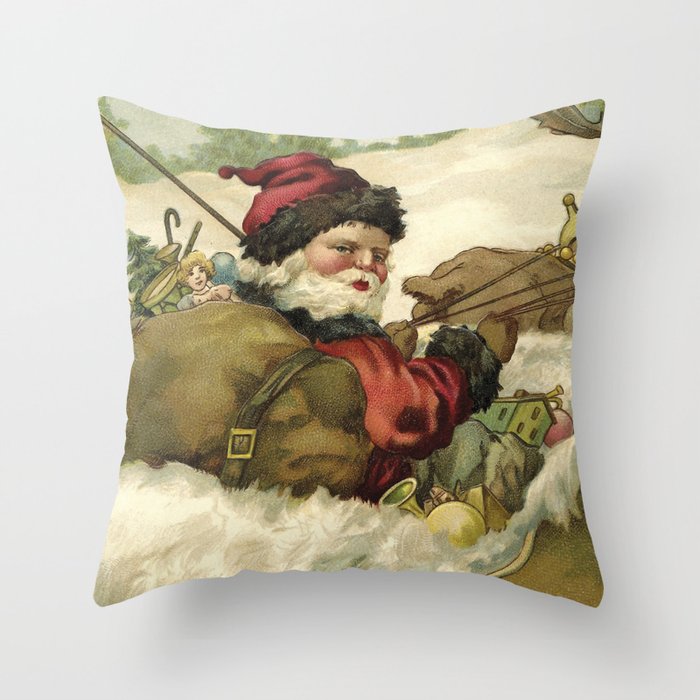 Vintage Santa Retro X-mas Illustration Throw Pillow