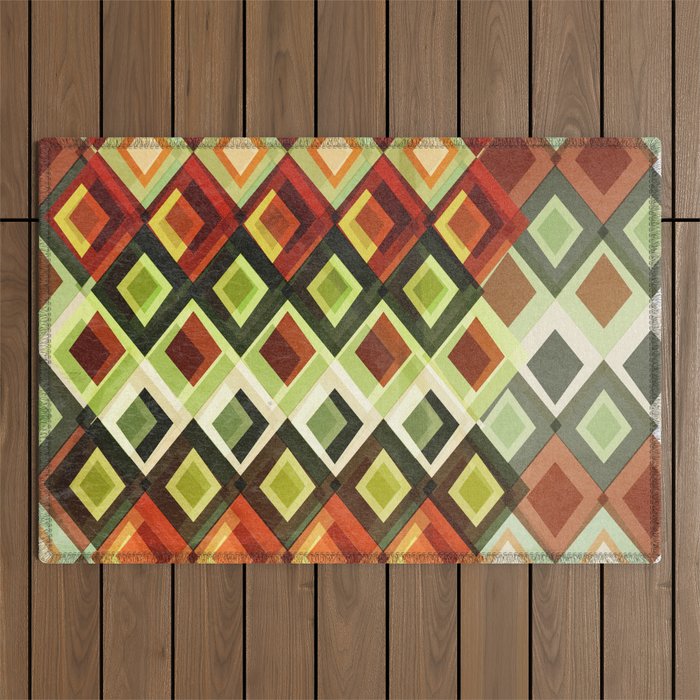 Geometric greens and reds Outdoor Rug