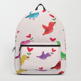 Cute colorful  birds carrying hearts and leaves pattern  Backpack