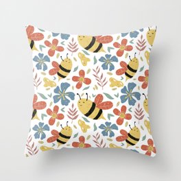 Cute Honey Bees and Flowers Throw Pillow