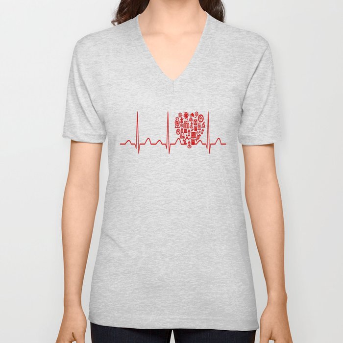 Chemistry Teacher Heartbeat V Neck T Shirt