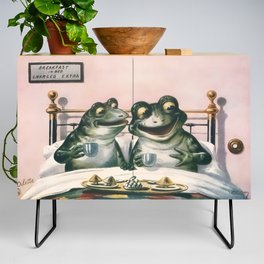 Breakfast In Bed Frogs Vintage Postcard Art Credenza