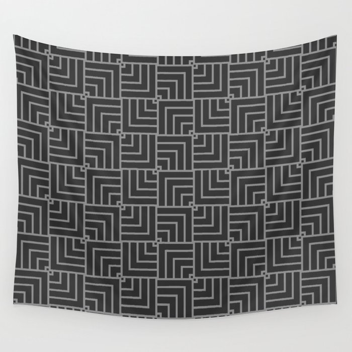 Dark Grey Geometric Square Pattern Wall Tapestry