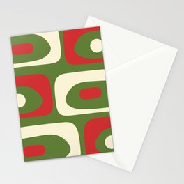 Piquet Mid-Century Modern Minimalist Abstract in Retro Christmas Green, Red, and Cream Stationery Card