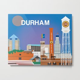 Durham, North Carolina - Skyline Illustration by Loose Petals Metal Print | Durham, Vectorart, Print, Poster, Luckystrike, Northcarolina, Graphicdesign 