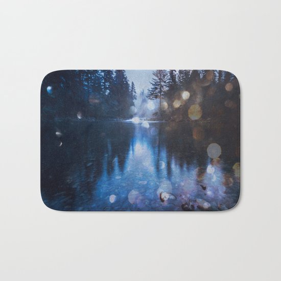 Magical Blue Forest Water Reflection Bath Mat