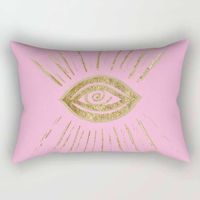 Evil Eye Gold on Pink #1 (Faux Foil) #drawing #decor #art #society6 Rectangular Pillow