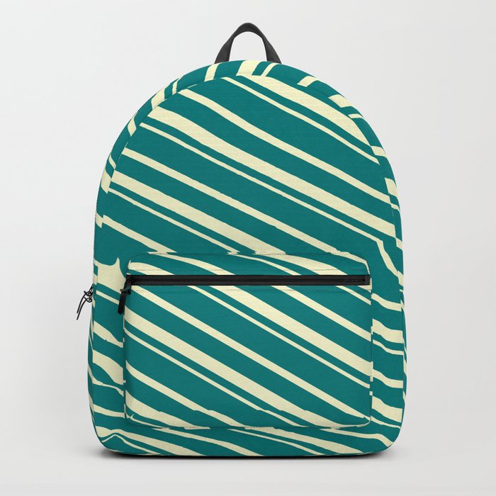 Teal & Light Yellow Colored Striped Pattern Backpack
