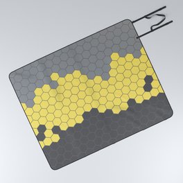 Honeycomb Gray Grey Yellow Hive Picnic Blanket