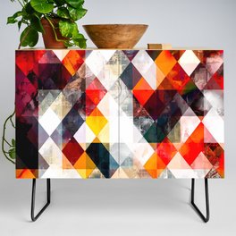 geometric pixel square pattern abstract background in red orange brown Credenza