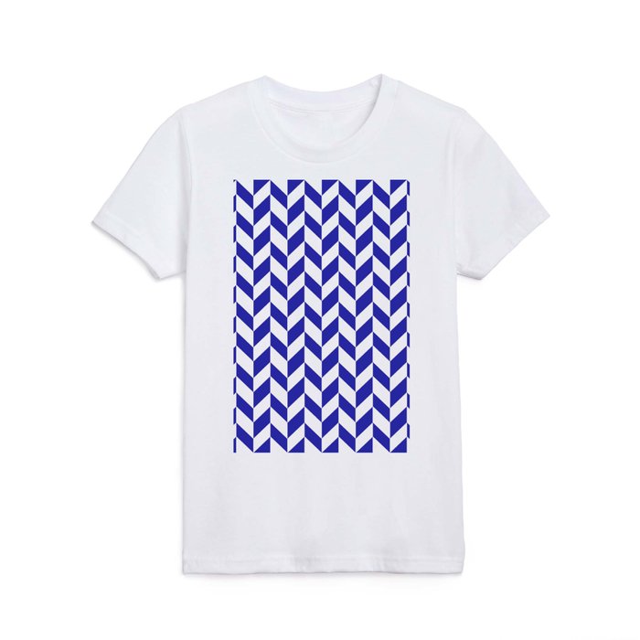 Herringbone (Navy Blue & White Pattern) Kids T Shirt