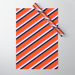 [ Thumbnail: Eyecatching Red, Orchid, White, Black, and Midnight Blue Colored Striped/Lined Pattern Wrapping Paper ]