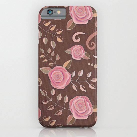 Coffee Roses - vintage rose pattern in pink and brown iPhone & iPod Case