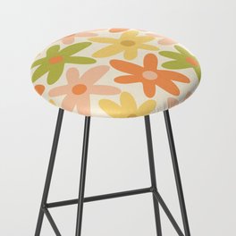 Daisy Time Retro Floral Pattern in Light Muted Orange Blush Green Yellow Cream Bar Stool