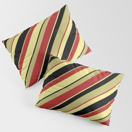 [ Thumbnail: Dark Khaki, Red, Tan, and Black Colored Pattern of Stripes Pillow Sham ]