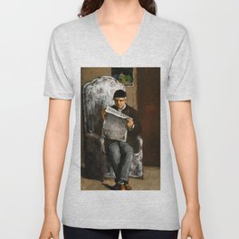 The Artist's Father, Reading L'Evenement, 1866 by Paul Cezanne V Neck T Shirt