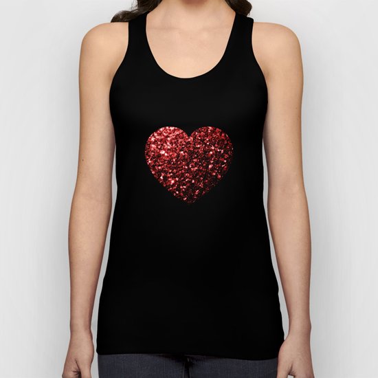 Red Glitter sparkles Heart Unisex Tank Top