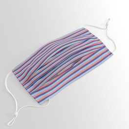 [ Thumbnail: Dark Slate Blue, Sky Blue, and Light Coral Colored Stripes Pattern Face Mask ]