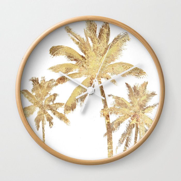 Gold Palm Trees Beach Chic Tropical Wall Clock