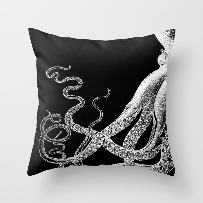 Half Octopus (Left Side) | Vintage Octopus | Diptych | Black and White | Throw Pillow