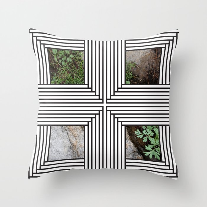 Black and White Lines with Green #2 Throw Pillow