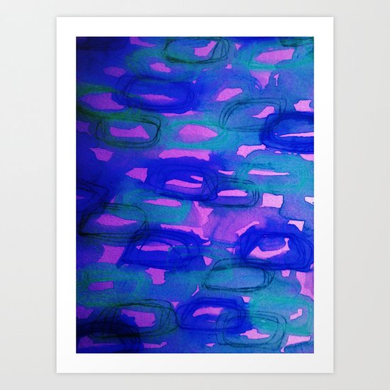 BEFORE THE DAWN - Deep Sultry Midnight Indigo Blue Pink Abstract Watercolor Painting Sunrise Dawn Art Print