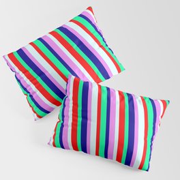 [ Thumbnail: Vibrant Violet, Dark Blue, Green, Red, and Light Cyan Colored Lines Pattern Pillow Sham ]