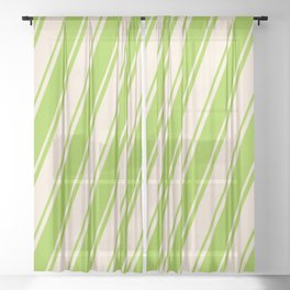 [ Thumbnail: Green and Beige Colored Lined/Striped Pattern Sheer Curtain ]