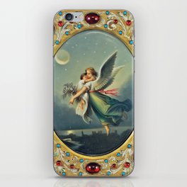 The Guardian Angel in flight over twilight in the city bejeweled portrait painting iPhone Skin