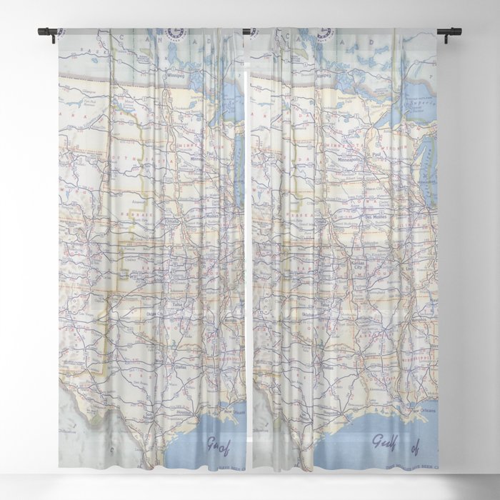 Flat road map of the united states of america 1951 Sheer Curtain