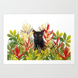 Black Cat Jungle Flower Art Print | Flower, Monstera, Palm, Design, Garden, Botanical, Blackcat, Graphic, Plant, Jungle 