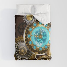 Unusual Clock with Gears ( Steampunk ) Duvet Cover