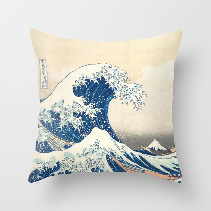 Blue Wave Great Wave Japan Kanagawa Hokusai Edo Mt Fuji Throw Pillow