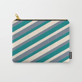 [ Thumbnail: Beige, Slate Gray, and Teal Colored Lined/Striped Pattern Carry-All Pouch ]
