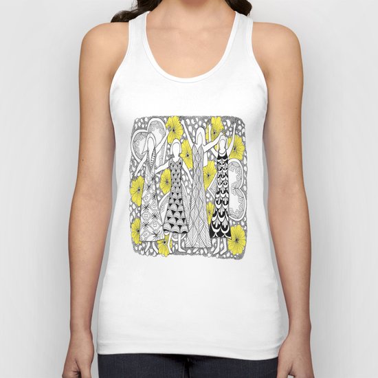 Zentangle Girls - Black and White Illustration Unisex Tank Top
