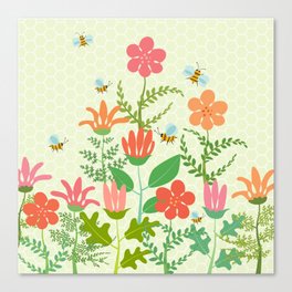 Busy Garden Bees on Soft Green Canvas Print