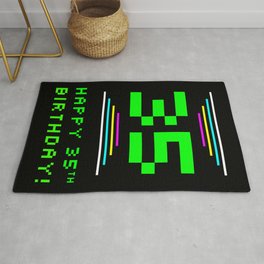 [ Thumbnail: 35th Birthday - Nerdy Geeky Pixelated 8-Bit Computing Graphics Inspired Look Rug ]