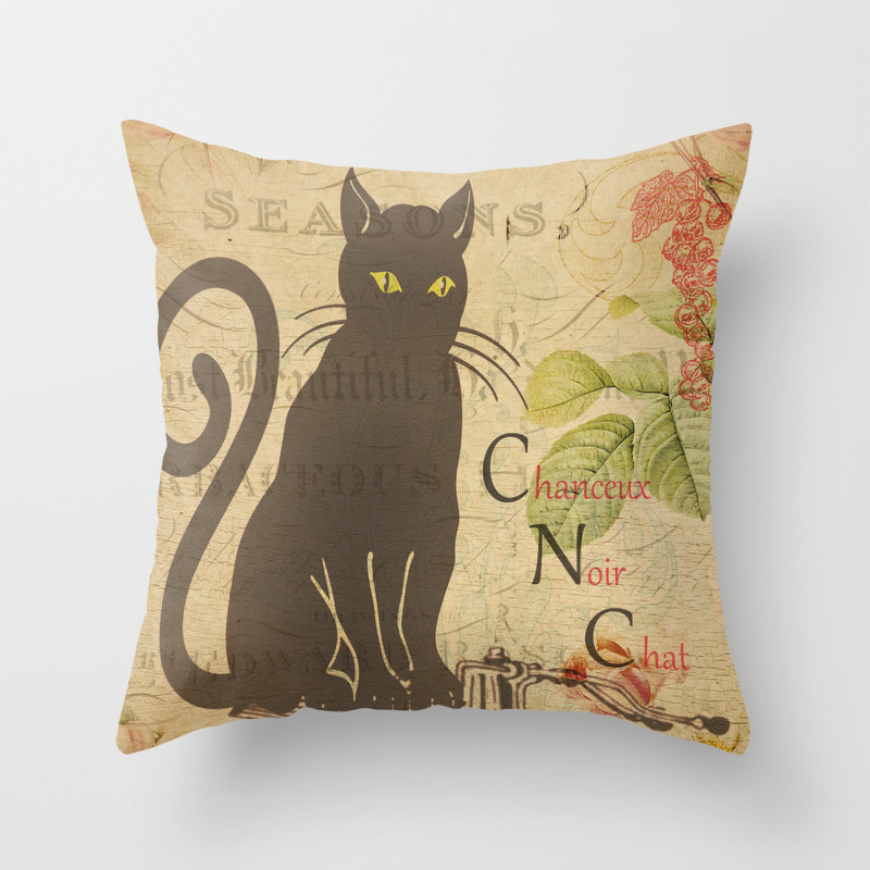 Chat Noir Black Cat French Collage Throw Pillow By