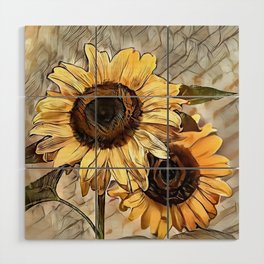 Watercolor 2 Glossy Sunflowers Elegant Collection Wood Wall Art