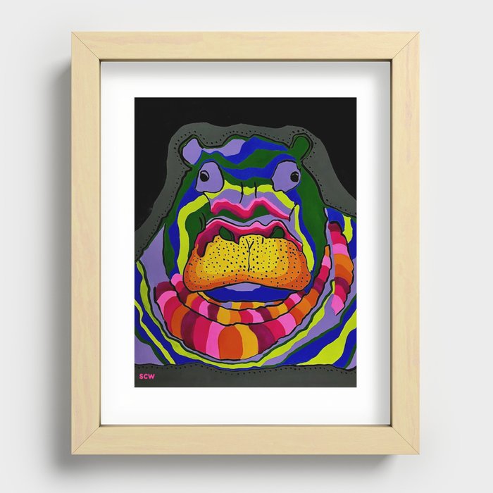 Colorful Hippo Portrait Recessed Framed Print