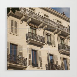Paris balcony in the summer art print - blue sky french street and travel photography Wood Wall Art