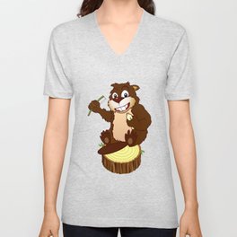 Beaver cartoon character with a toothbrush V Neck T Shirt