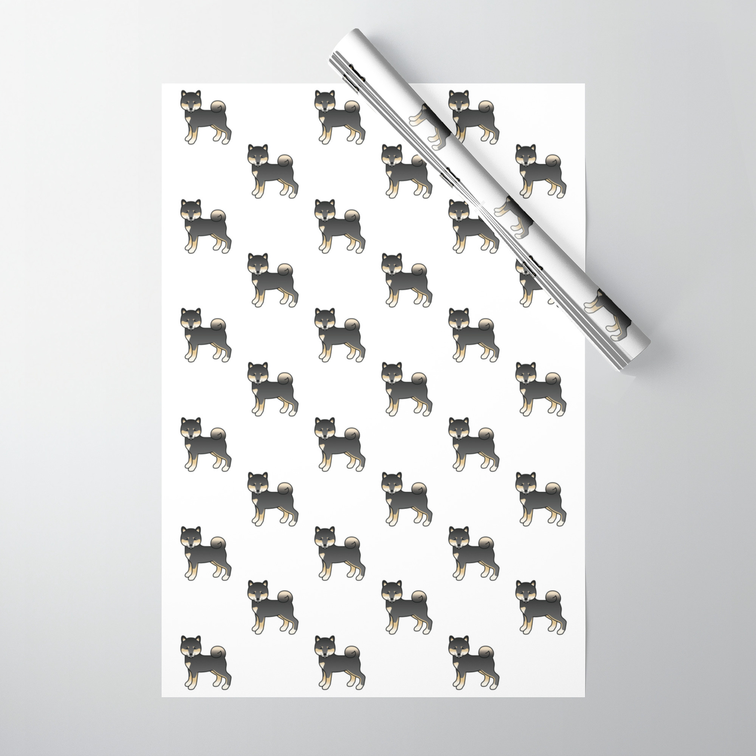 Black And Tan Shiba Inu Cute Cartoon Dog Wrapping Paper By Destei