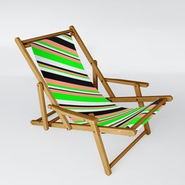 [ Thumbnail: Light Salmon, Lime, Mint Cream & Black Colored Striped/Lined Pattern Sling Chair ]