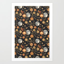 Floral moon Art Print