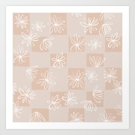 Daisy checkerboard in beige sand Art Print