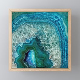 Aqua turquoise agate mineral gem stone Framed Mini Art Print