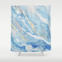 Gilded White Blue Marble Texture Shower Curtain