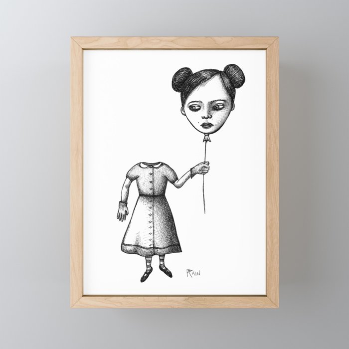 WHERE IS MY MIND? (Balloon Head Girl) Framed Mini Art Print