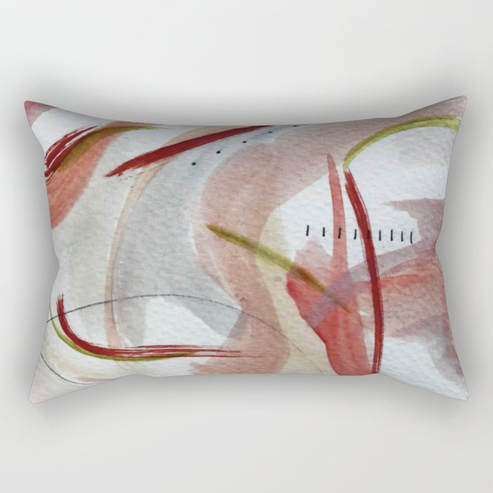 Lightly: an abstract mixed media piece in pinks, green, red, black and white Rectangular Pillow